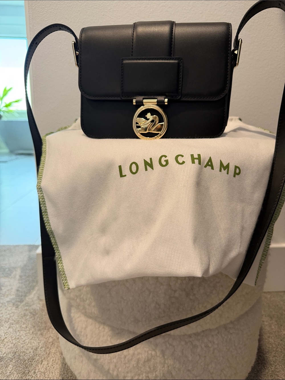 Longchamp Black Leather Crossbody with Gold Medallion - Picture 2 of 6